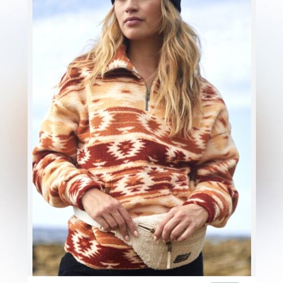 Roxy Sweaters - Roxy Half Zip Fleece Sweater Kangaroo Pockets XS Southwestern Print